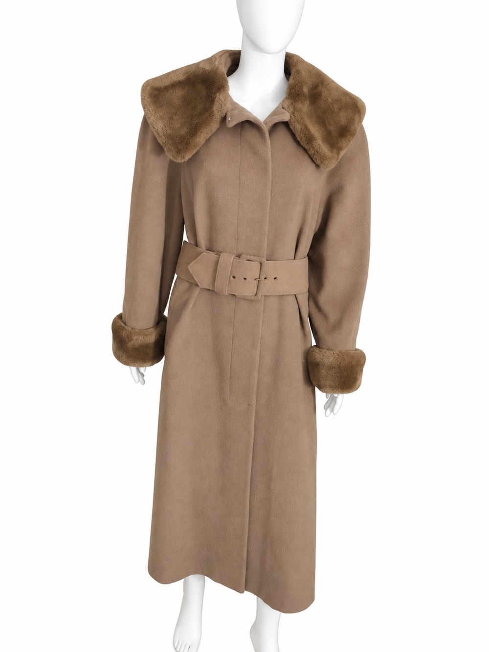 Vintage 100% Pure Wool Pecan/Tan Belted Coat Tag Size 10 🔥